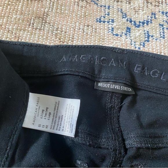 American Eagle high rise stretch black skinny jeans buttons size 6 EXTRA LONG! - Picture 3 of 4